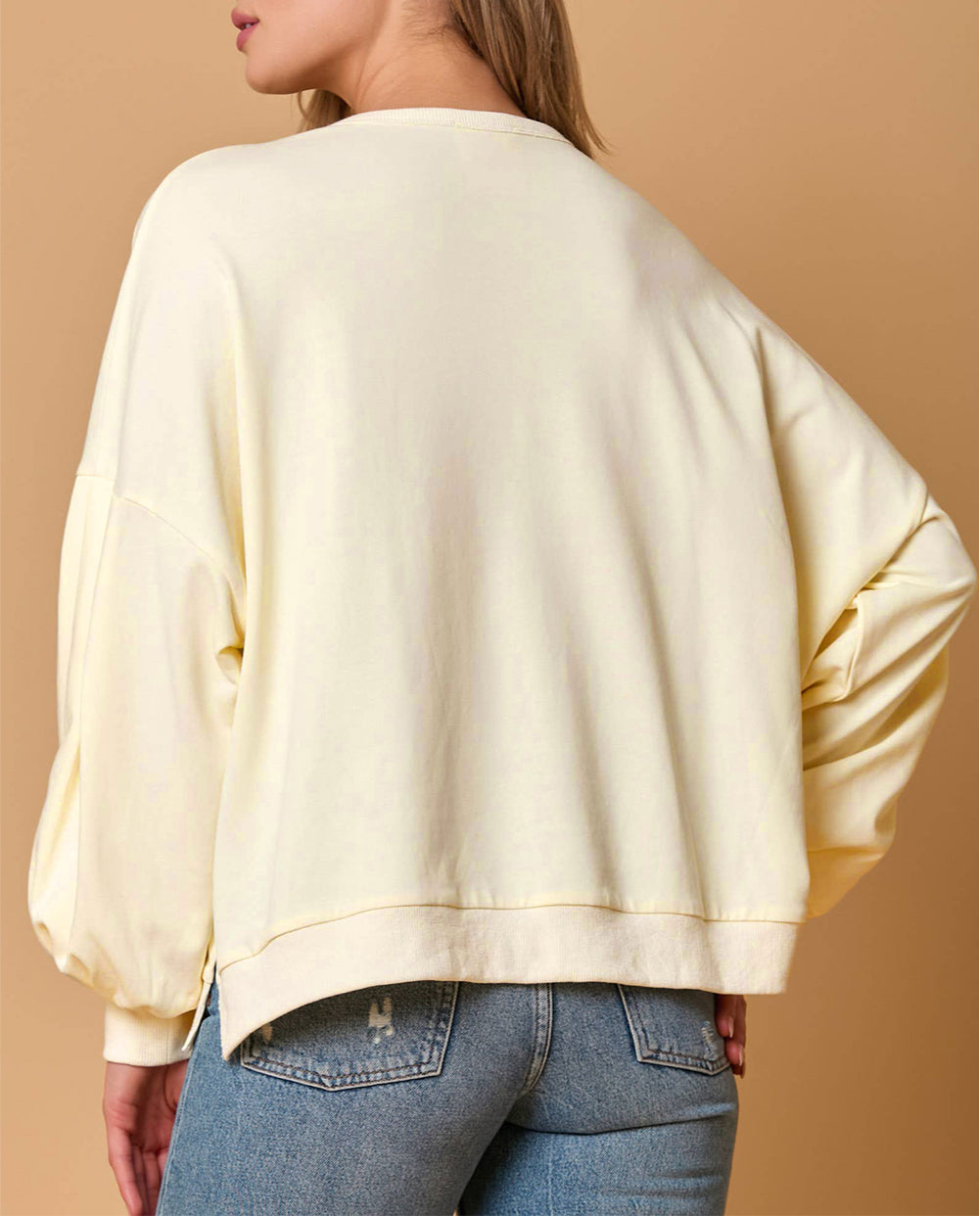 Tinsel Flower Dropped Puff Sleeve Sweatshirt