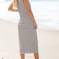 Striped Print Sleeveless Buttoned Maxi Dress