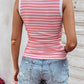 Stripe Contrast Round Neck Sleeveless Slim Top