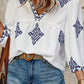 Boho Geometric Print Bracelet Sleeve V Neck Blouse