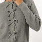 Ribbed Knit Bow Front Buttoned Cardigan