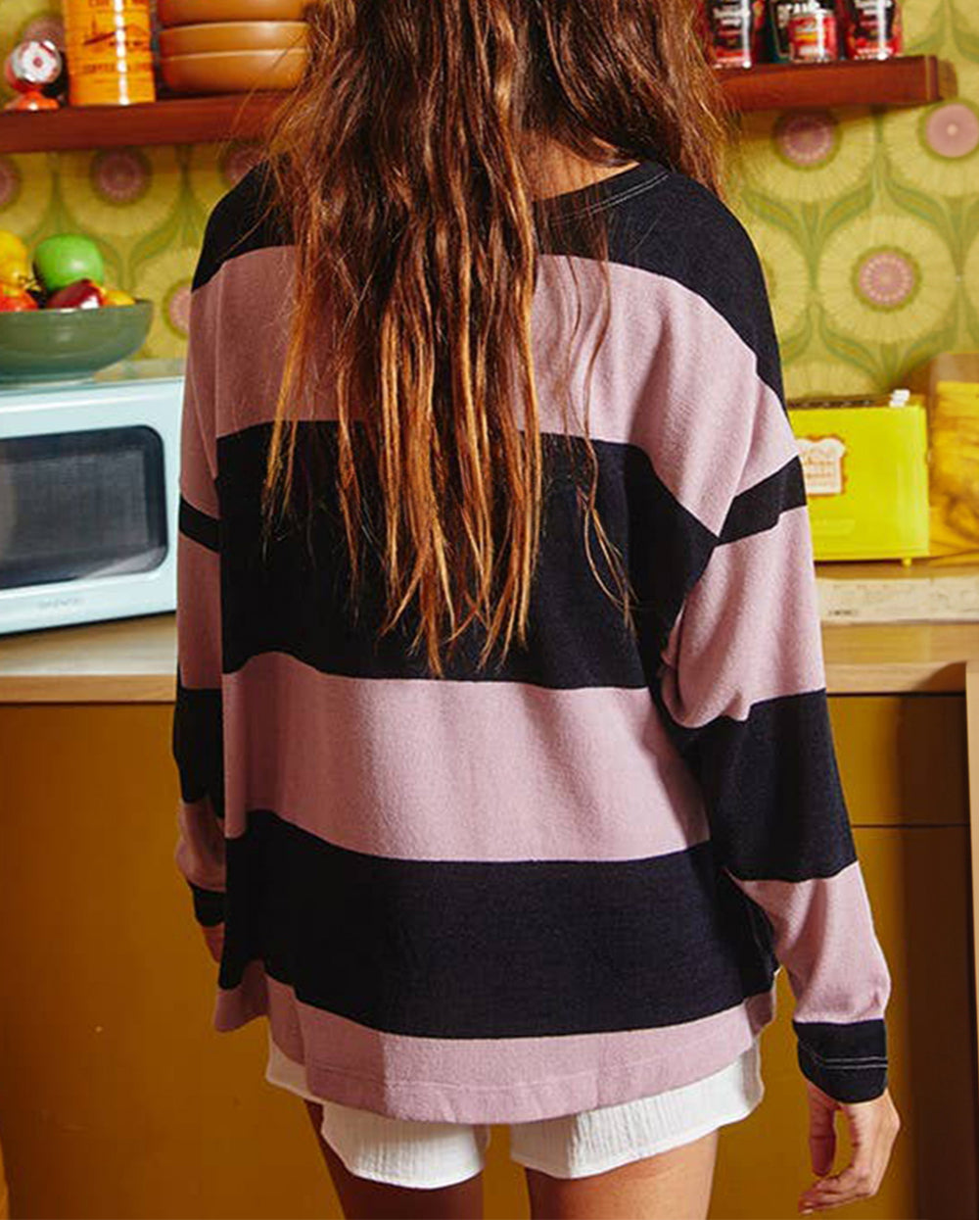 Stripe Color Block Number 22 Print Game Day Loose Long Sleeve Top