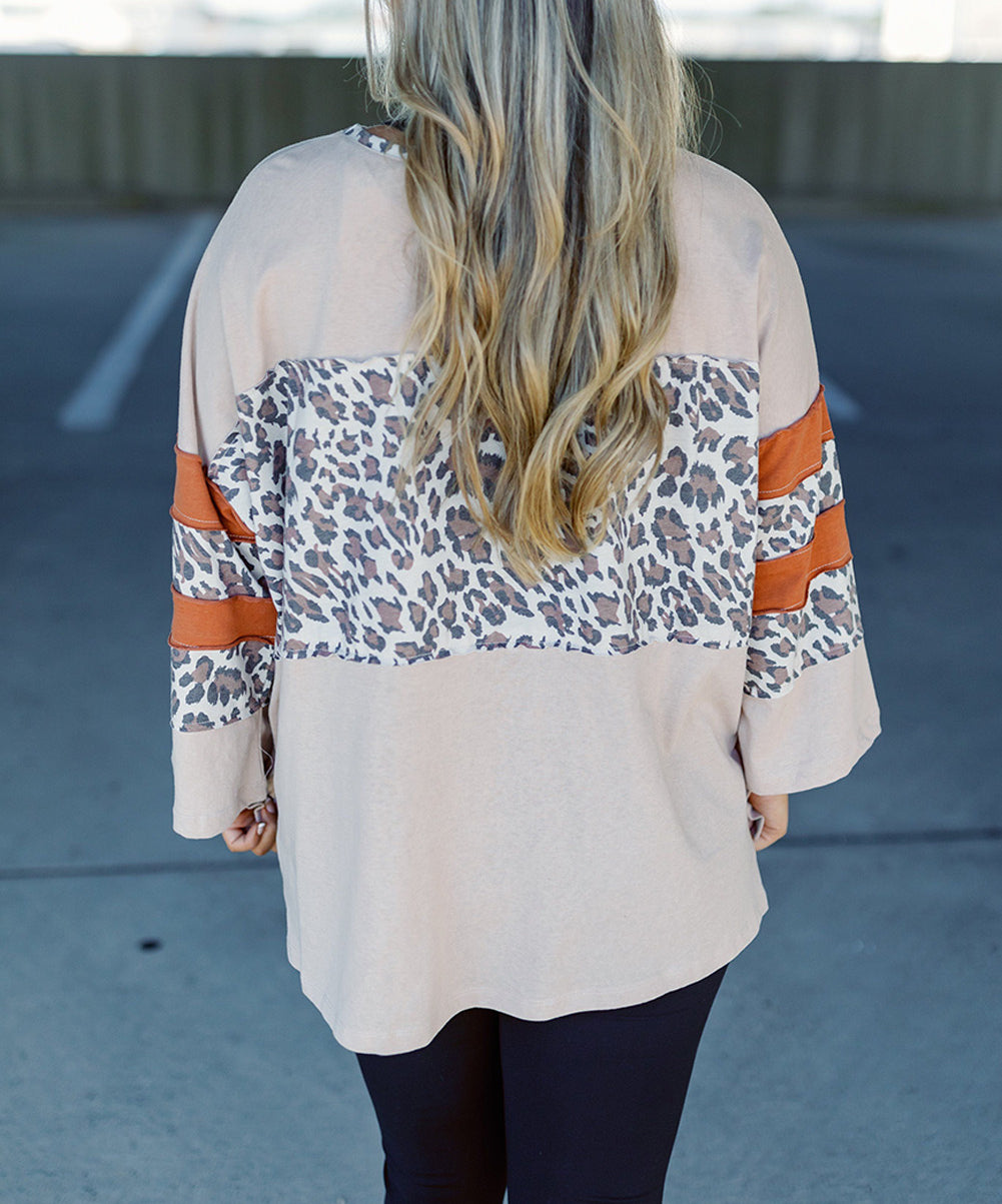 Leopard Patchwork Bell Sleeve Loose Split Top