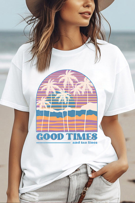 Coconut Tree GOOD TIMES Graphic Crewneck T Shirt