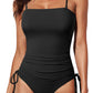 Ribbed Drawstring Sides Cutout One Piece Swimsuit