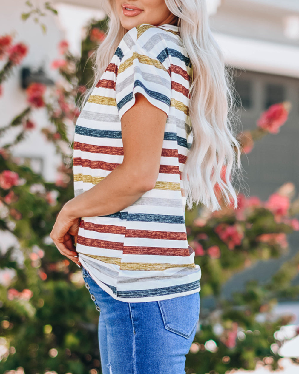 Stripes V Neck T-shirt