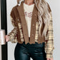 Plaid Patchwork Distressed Hooded Cropped Jacket