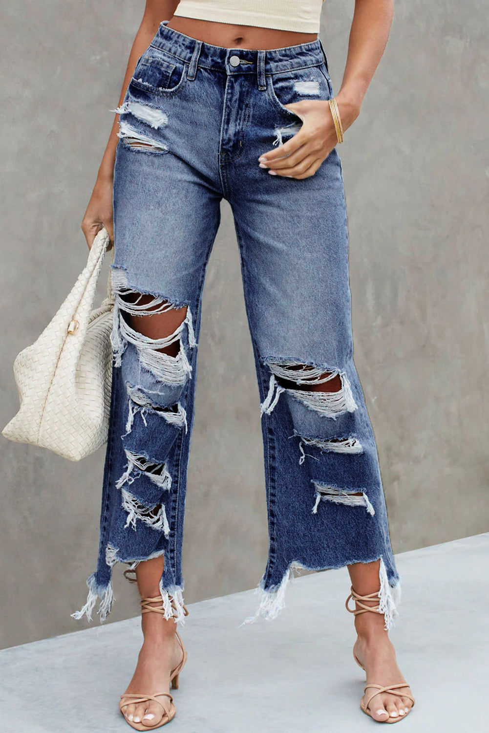 Heavy Destroyed High Waist Jeans