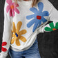 Colorful Big Flower Pattern Crewneck Sweater
