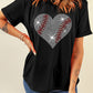 Rhinestone Baseball Heart Shape Graphic Casual T Shirt