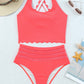 Pink Scalloped Criss Cross High Waist Bikini