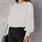 Padded Shoulder Buttoned Cuffs Pleated Loose Blouse