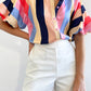 Color Block Striped Puff Sleeve Buttoned Shirt