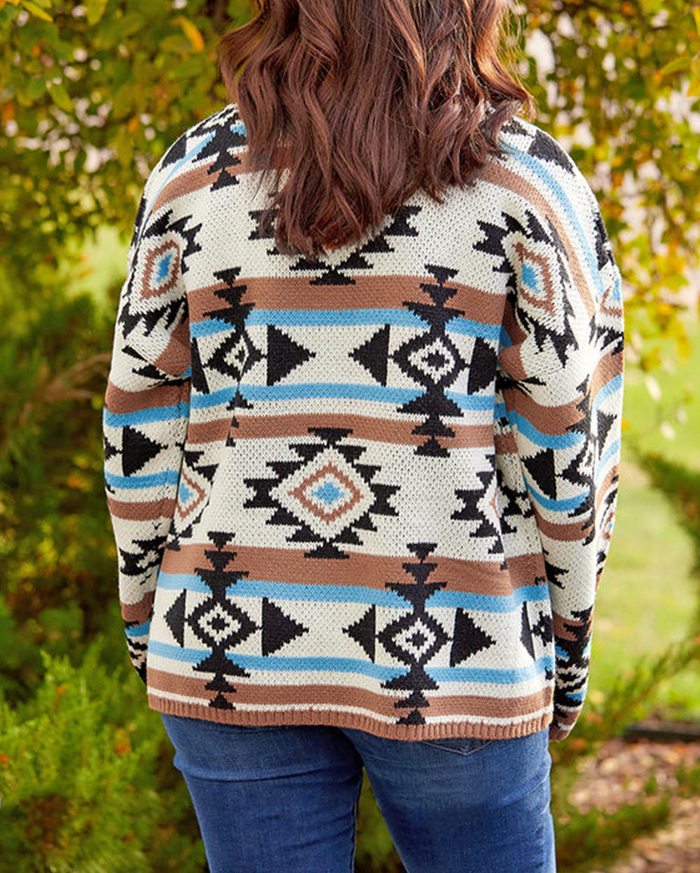 Aztec Knit Drop Shoulder Plus Size Sweater