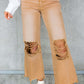 Distressed Hollow-out High Waist Cropped Flare Jeans