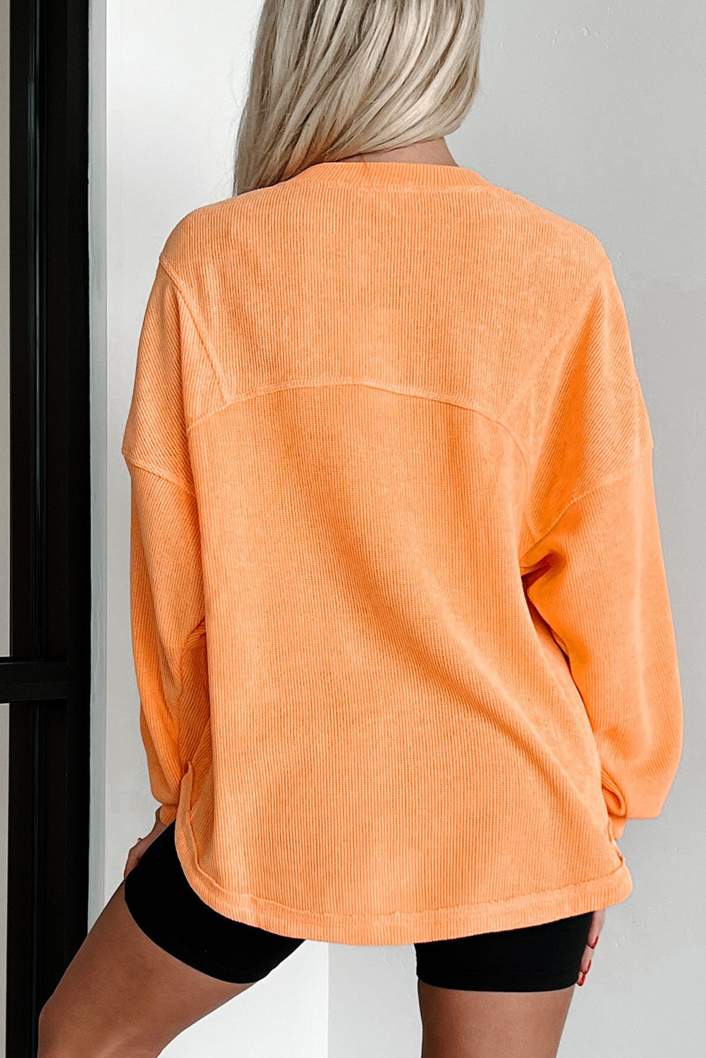 Solid Color Textured High Low Long Sleeve Top