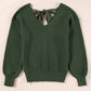 Lantern Sleeve V Neck Knot Back Sweater