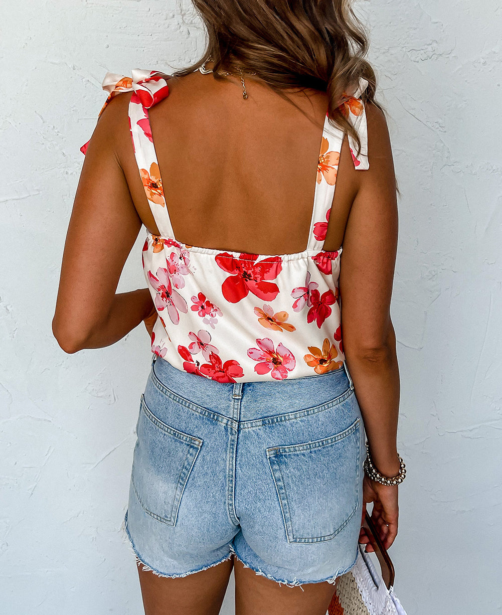 Floral Button Wrap Sleeveless Bodysuit