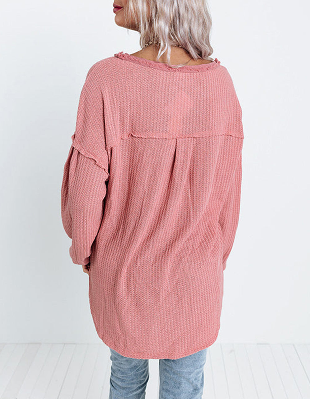 Frayed Patchwork Waffle Knit Top