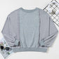 Waffle Patchwork Long Sleeve Raw Hem Pullover Top