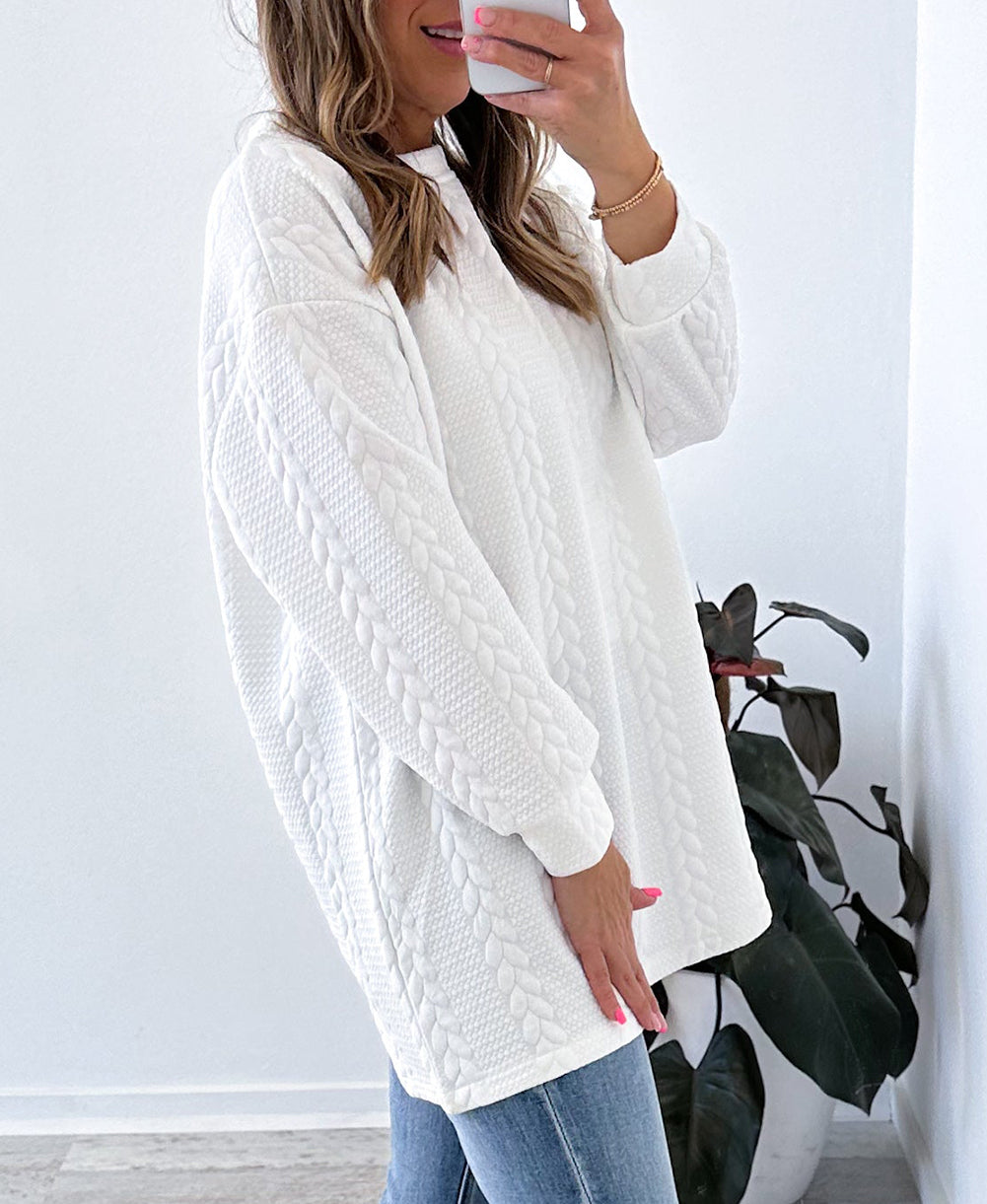 Cable Textured Long Sleeve Round Neck Top