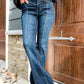 High Waist Seam Stitching Pocket Flare Jeans
