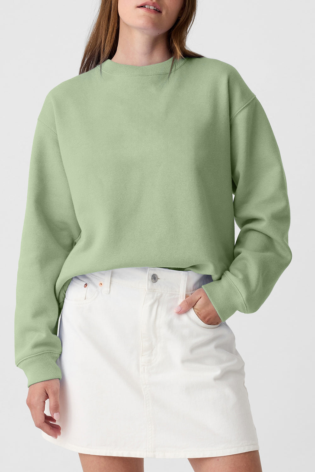 Solid Fleece Lined Drop Shoulder Terry Sweatshirt