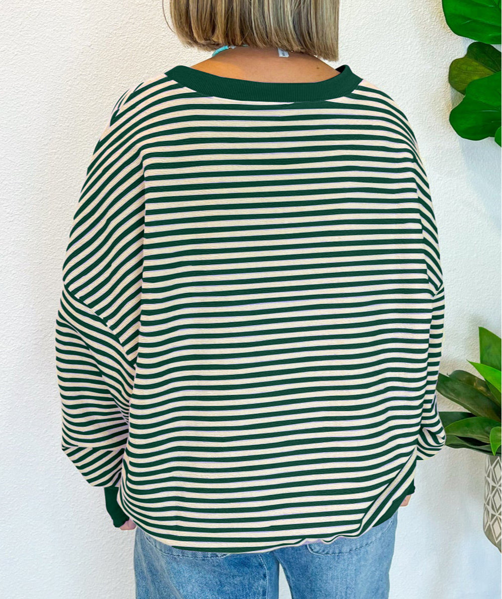 Stripe Loose Drop Shoulder Long Sleeve Top