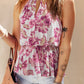 Hollowed Halterneck Floral Peplum Tank Top