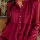 Corduroy Ruffle Tiered Buttoned O Neck Shirt