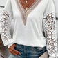 Lace Splicing V Neck Puff Sleeve Top