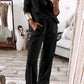 Textured Long Sleeve T Shirt and Pants Lounge Set