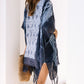 Blue Tie Dye Short Sleeves Tassels Kimono