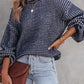 Heathered Knit Drop Shoulder Puff Sleeve Sweater