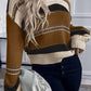 Striped Pattern Knit V Neck Sweater