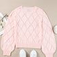 Openwork Plaid Puff Sleeve Cropped Sweater