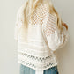 Solid Color Pointelle Knit Puff Sleeve Sweater
