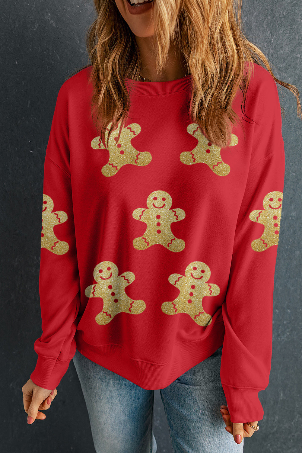 Cute Gingerbread Print Christmas Pullover Sweatshirt