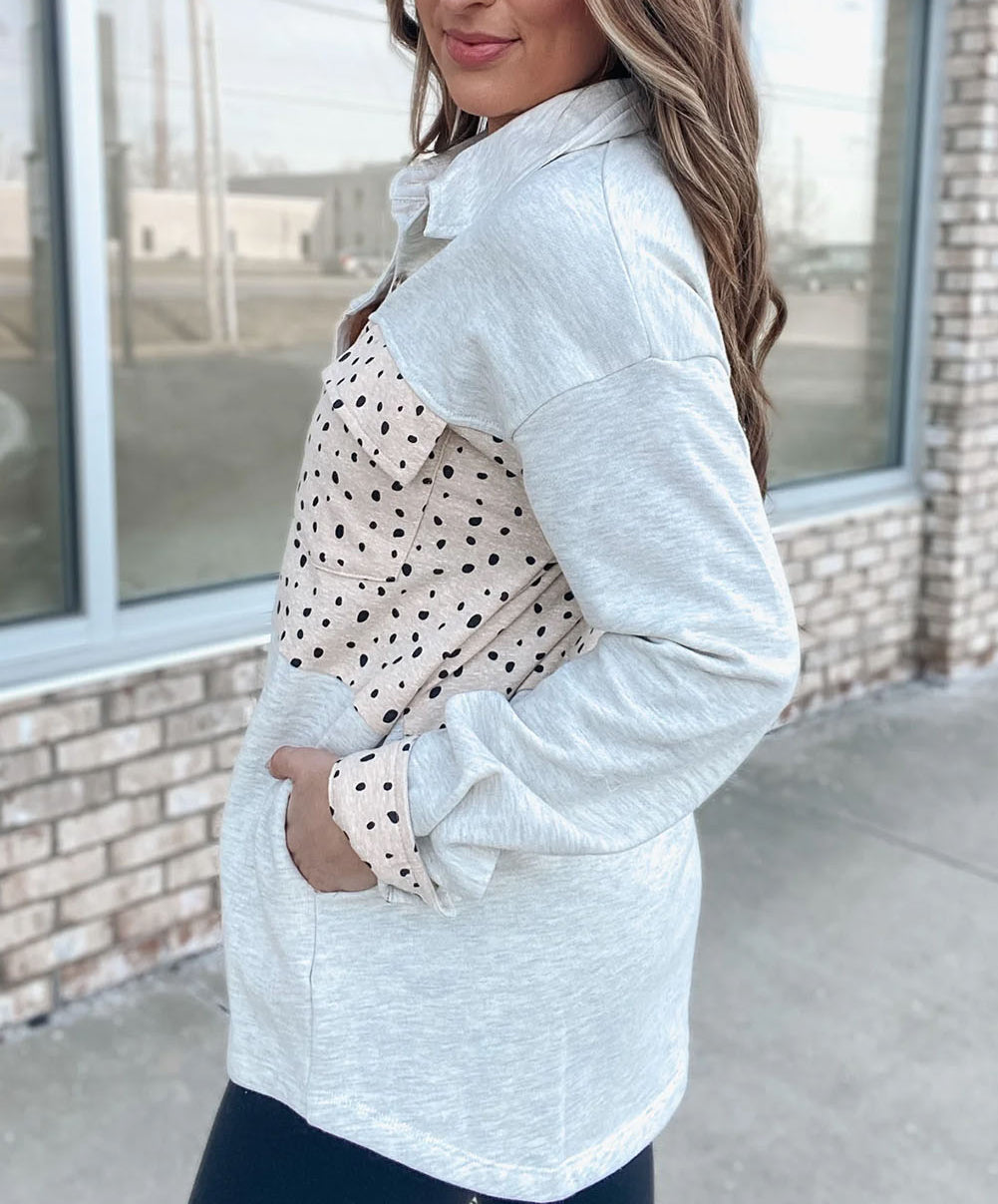 Spots Patchwork Flap Pocket Shacket