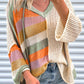 Oversized Colorblock V Neck Hooded Sweater