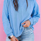 Blossom Pearled Sleeves Drop Shoulder Round Neck Pullover Sweatshirt