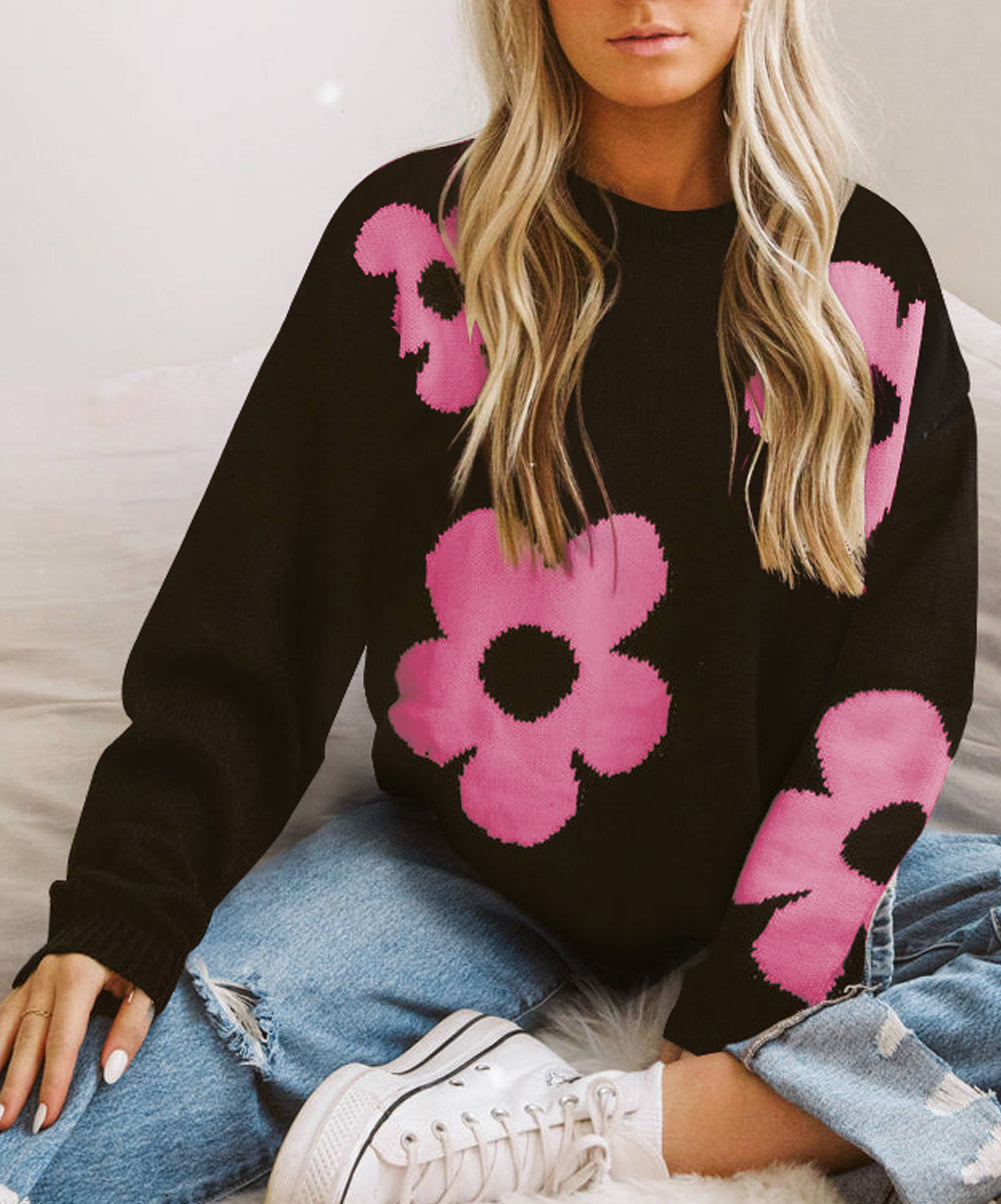 Big Flower Pattern Knit Sweater