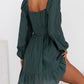 Ruched Square Neck Puff Sleeve Mini Dress
