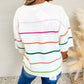 Colorblock Striped Half Sleeve Drop Shoulder Sweater