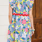 Floral Printed V Notched Ric Rac Flutter Sleeve Dress