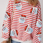 Stripe Striped Sequin Santa Claus Pattern Christmas Pullover Sweatshirt