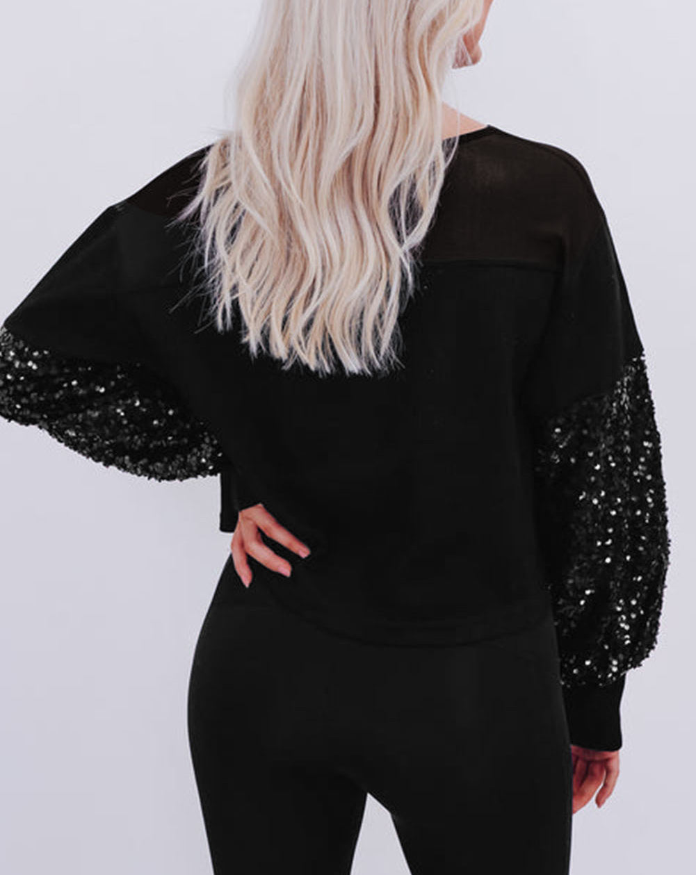 Sequin Patchwork Lantern Sleeve Blouse