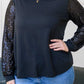 Sequin Contrast Long Sleeve Plus Size Top