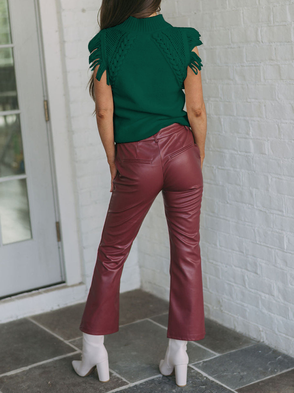 Woven Tasseled Sleeveless Mock Neck Sweater Vest