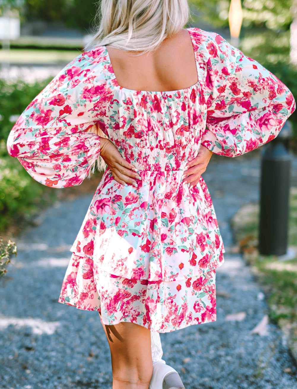 Ruffle Tiered High Waist Puff Sleeve Floral Dress